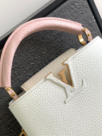 LOUIS VUITTON CAPUCINES MINI 21 IN WHITE MIX PINK AND BEIGE TAURILLON GOLD HARDWARE