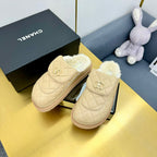 CHANEL THICK-SOLED SLIDE IN LIGHT YELLOW LAMBSKIN AND WOOL LINING