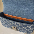 CELINE CHAIN SHOULDER BAG CLAUDE 20 IN BAYOUX BLUE TRIOMPHE DENIM SILVER HARDWARE