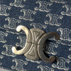 CELINE CHAIN SHOULDER BAG CLAUDE 20 IN BAYOUX BLUE TRIOMPHE DENIM SILVER HARDWARE