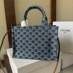 CELINE SMALL CABAS THAIS 25 IN BAYOUX BLUE TRIOMPHE DENIM AND BRONZE BROWN CALFSKIN