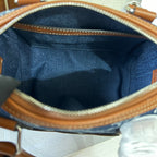 CELINE SMALL BOSTON 19 IN SPACE BLUE TRIOMPHE DENIM AND BROWN CALFSKIN TRIM