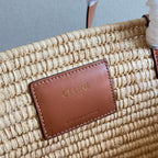 CELINE CLASSIC PANIER MEDIUM BRAIDED TRIOMPHE 47 IN BEIGE RAFFIA AND CALFSKIN