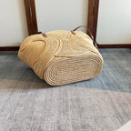CELINE CLASSIC PANIER MEDIUM BRAIDED TRIOMPHE 47 IN BEIGE RAFFIA AND CALFSKIN