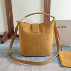 CELINE MINI BUCKET LOUISE 25 CARAMEL BROWN IN NUBUCK