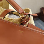 CELINE SMALL LOUISE BUCKET 25 IN BEIGE RAFFIA AND CALFSKIN