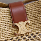 CELINE SMALL LOUISE BUCKET 25 IN BEIGE RAFFIA AND CALFSKIN