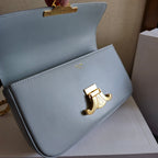 CELINE CHAIN EMBOSSED ARMPIT BAG 20 IN COOL GRAY BLUE CALFSKIN