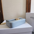 CELINE CHAIN EMBOSSED ARMPIT BAG 20 IN COOL GRAY BLUE CALFSKIN