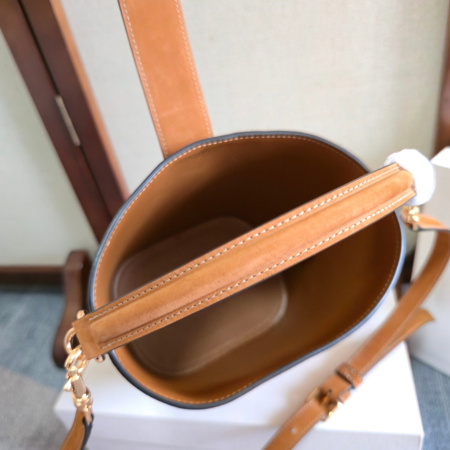 CELINE 25S LOUISE BAG 19MM IN BROWN SUEDE GOLD HARDWARE