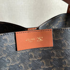 CELINE 25S CUBE BAG 18MM IN BLACK TRIOMPHE CANVAS AND DARK BORWN CALFSKIN