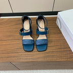 DIOR THREE-STRAP HIGH-HEELED EMBROIDERED SANDALS NAVY BLUE