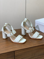 DIOR THREE-STRAP HIGH-HEELED EMBROIDERED SANDALS WHITE
