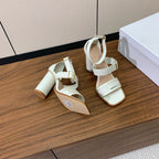 DIOR THREE-STRAP HIGH-HEELED EMBROIDERED SANDALS WHITE