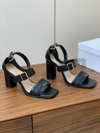 DIOR THREE-STRAP HIGH-HEELED EMBROIDERED SANDALS BLACK