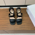 DIOR THREE-STRAP HIGH-HEELED EMBROIDERED SANDALS BLACK
