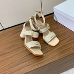 DIOR THREE-STRAP HIGH-HEELED EMBROIDERED SANDALS NUDE BEIGE