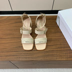 DIOR THREE-STRAP HIGH-HEELED EMBROIDERED SANDALS NUDE BEIGE