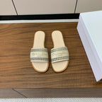 DIOR DWAY SLIDE BEIGE CALFSKIN AND GOLD LOGO