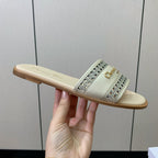 DIOR DWAY SLIDE BEIGE CALFSKIN AND GOLD LOGO