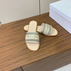 DIOR DWAY SLIDE BEIGE CALFSKIN AND GOLD LOGO