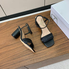 DIOR HIGH HEEL EMBROIDERED SANDAL IN BLACK CALFSKIN AND WOVEN STRAPS