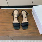 DIOR HIGH HEEL EMBROIDERED SANDAL IN BLACK CALFSKIN AND WOVEN STRAPS