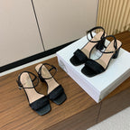 DIOR HIGH HEEL EMBROIDERED SANDAL IN BLACK CALFSKIN AND WOVEN STRAPS