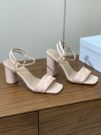 DIOR HIGH HEEL EMBROIDERED SANDAL IN LIGHT PINK CALFSKIN AND WOVEN STRAPS