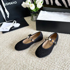 CHANEL MARY JANES BLACK WOOL TWEED AND FABRIC