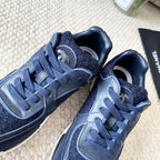 CHANEL SNEAKER IN NAVY BLUE WOOL TWEED AND SUEDE