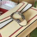GUCCI DYONYSUS SMALL TOP HANDLE BAG 24 IN BEIGE MIX RED CALFSKIN DRAGON PRINT