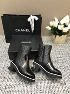 CHANEL ROUND-TOE SHORT BOOTS BLACK SHEEPSKIN
