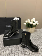 CHANEL ROUND-TOE SHORT BOOTS BLACK SHEEPSKIN