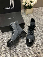 CHANEL SHORT BOOTS SLATE GREY SUEDE LAMBSKIN