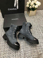 CHANEL SHORT BOOTS SLATE GREY SUEDE LAMBSKIN