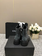 CHANEL SHORT BOOTS SLATE GREY SUEDE LAMBSKIN