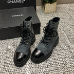 CHANEL SHORT BOOTS SLATE GREY SUEDE LAMBSKIN