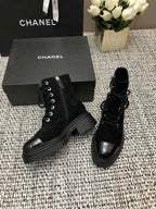 CHANEL SHORT BOOTS BLACK SUEDE LAMBSKIN
