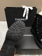 CHANEL SHORT BOOTS BLACK SUEDE LAMBSKIN