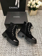 CHANEL SHORT BOOTS BLACK SUEDE LAMBSKIN