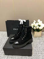 CHANEL SHORT BOOTS BLACK SUEDE LAMBSKIN