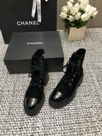 CHANEL SHORT BOOTS BLACK SUEDE LAMBSKIN