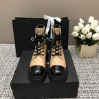CHANEL SHORT BOOTS  BEIGE CREAM MIX BLACK SUEDE LAMBSKIN