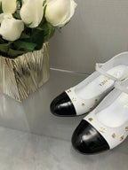 CHANEL MARY JANE WHITE MIX BLACK LAMBSKIN ATTACH METAL