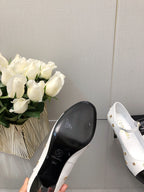 CHANEL MARY JANE WHITE MIX BLACK LAMBSKIN ATTACH METAL