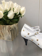 CHANEL MARY JANE WHITE MIX BLACK LAMBSKIN ATTACH METAL