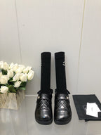 CHANEL CHUNKY PLATFORM SHEARLING SLIPPER BLACK LAMBSKIN