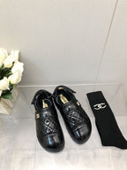 CHANEL CHUNKY PLATFORM SHEARLING SLIPPER BLACK LAMBSKIN