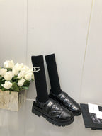 CHANEL CHUNKY PLATFORM SHEARLING SLIPPER BLACK LAMBSKIN